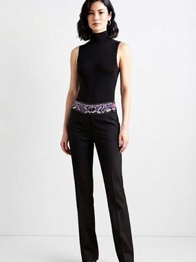 Vintage Marciano Low-Rise Black Pants with Embroidered Floral Waistband Sz 2 Y2K